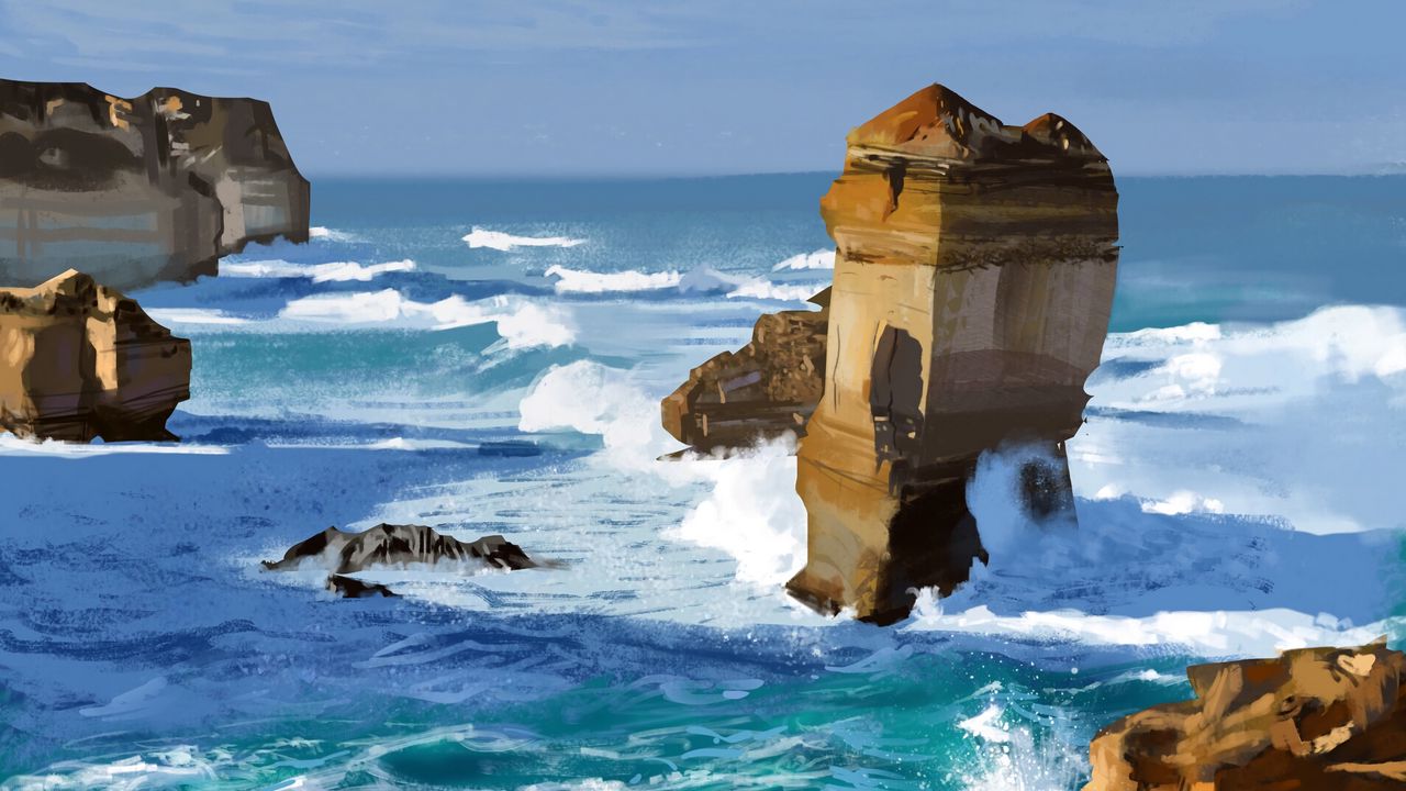 Wallpaper sea, rocks, waves, art