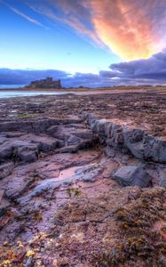 Preview wallpaper sea, rocky shore, sunset, landscape