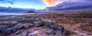 Preview wallpaper sea, rocky shore, sunset, landscape