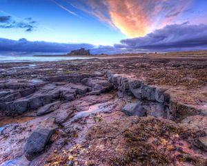 Preview wallpaper sea, rocky shore, sunset, landscape