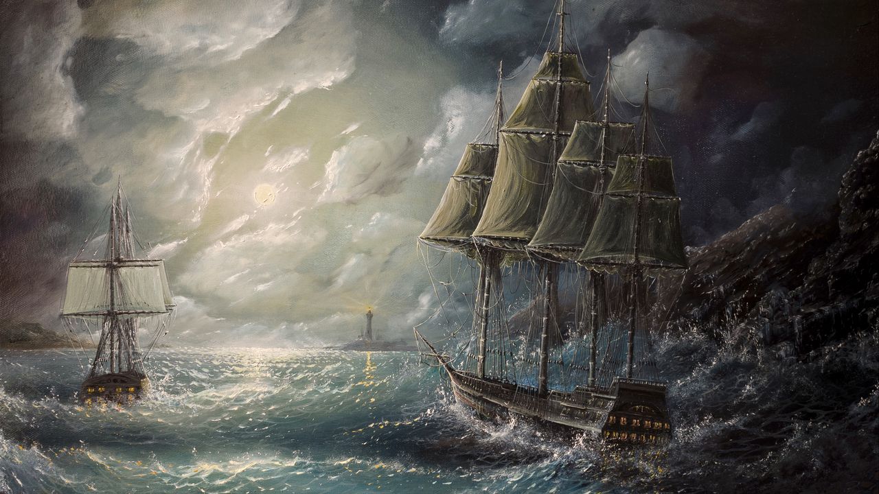 Wallpaper sea, sail, drawing, art, storm