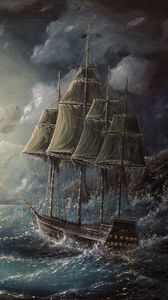 Preview wallpaper sea, sail, drawing, art, storm
