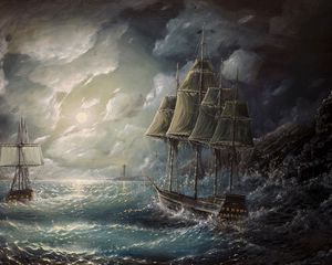 Preview wallpaper sea, sail, drawing, art, storm