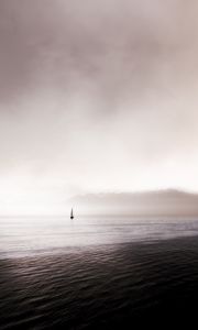 Preview wallpaper sea, sailboat, fog, waves, distance
