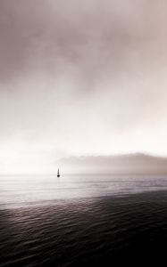 Preview wallpaper sea, sailboat, fog, waves, distance