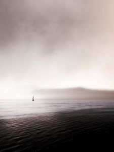 Preview wallpaper sea, sailboat, fog, waves, distance