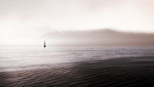 Preview wallpaper sea, sailboat, fog, waves, distance