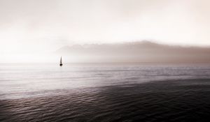 Preview wallpaper sea, sailboat, fog, waves, distance