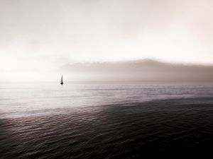 Preview wallpaper sea, sailboat, fog, waves, distance