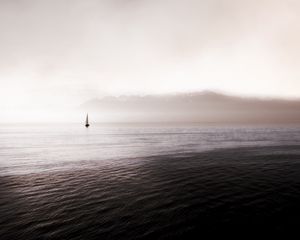 Preview wallpaper sea, sailboat, fog, waves, distance