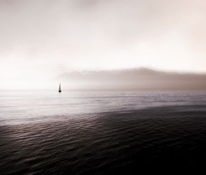Preview wallpaper sea, sailboat, fog, waves, distance