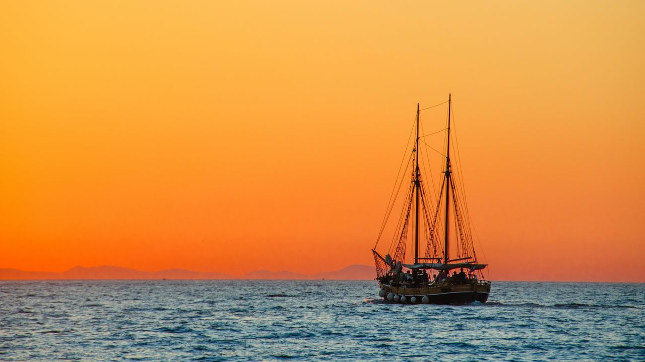Wallpaper sea, sailing, boat, sunset