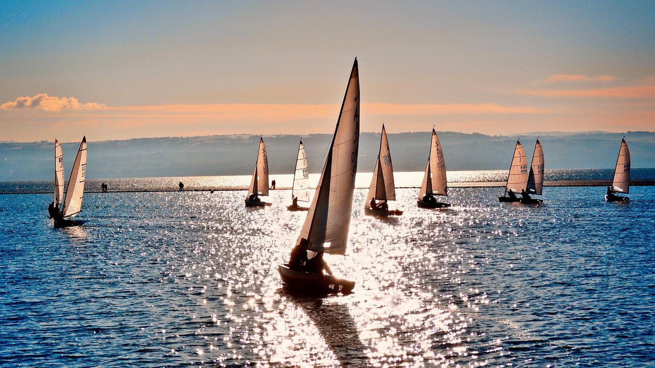 Wallpaper sea, sailing vessels, sun, clearly, day, reflection