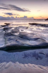 Preview wallpaper sea, sand, beach, coast, outflow, pool, twilight, sky
