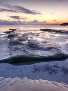 Preview wallpaper sea, sand, beach, coast, outflow, pool, twilight, sky