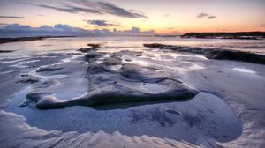 Preview wallpaper sea, sand, beach, coast, outflow, pool, twilight, sky