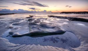 Preview wallpaper sea, sand, beach, coast, outflow, pool, twilight, sky