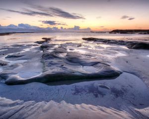 Preview wallpaper sea, sand, beach, coast, outflow, pool, twilight, sky