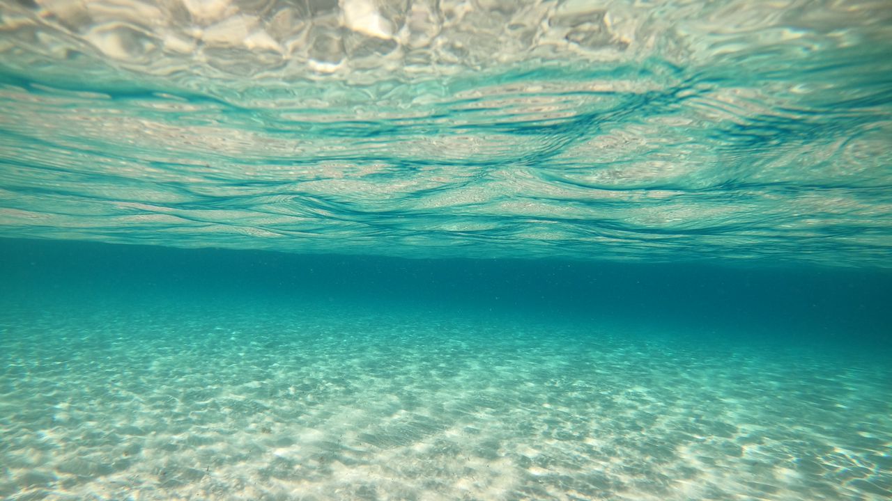 Wallpaper sea, sand, bottom, glare, underwater