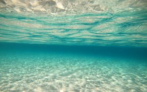 Preview wallpaper sea, sand, bottom, glare, underwater