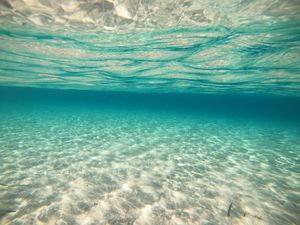 Preview wallpaper sea, sand, bottom, glare, underwater