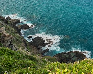 Preview wallpaper sea, sea foam, grass, stones