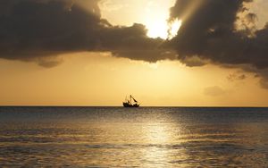 Preview wallpaper sea, ship, horizon, sunset