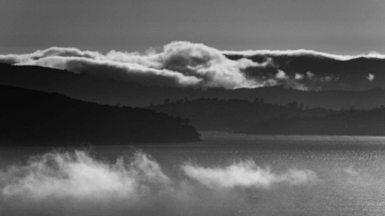 Wallpaper sea, shore, clouds, bw