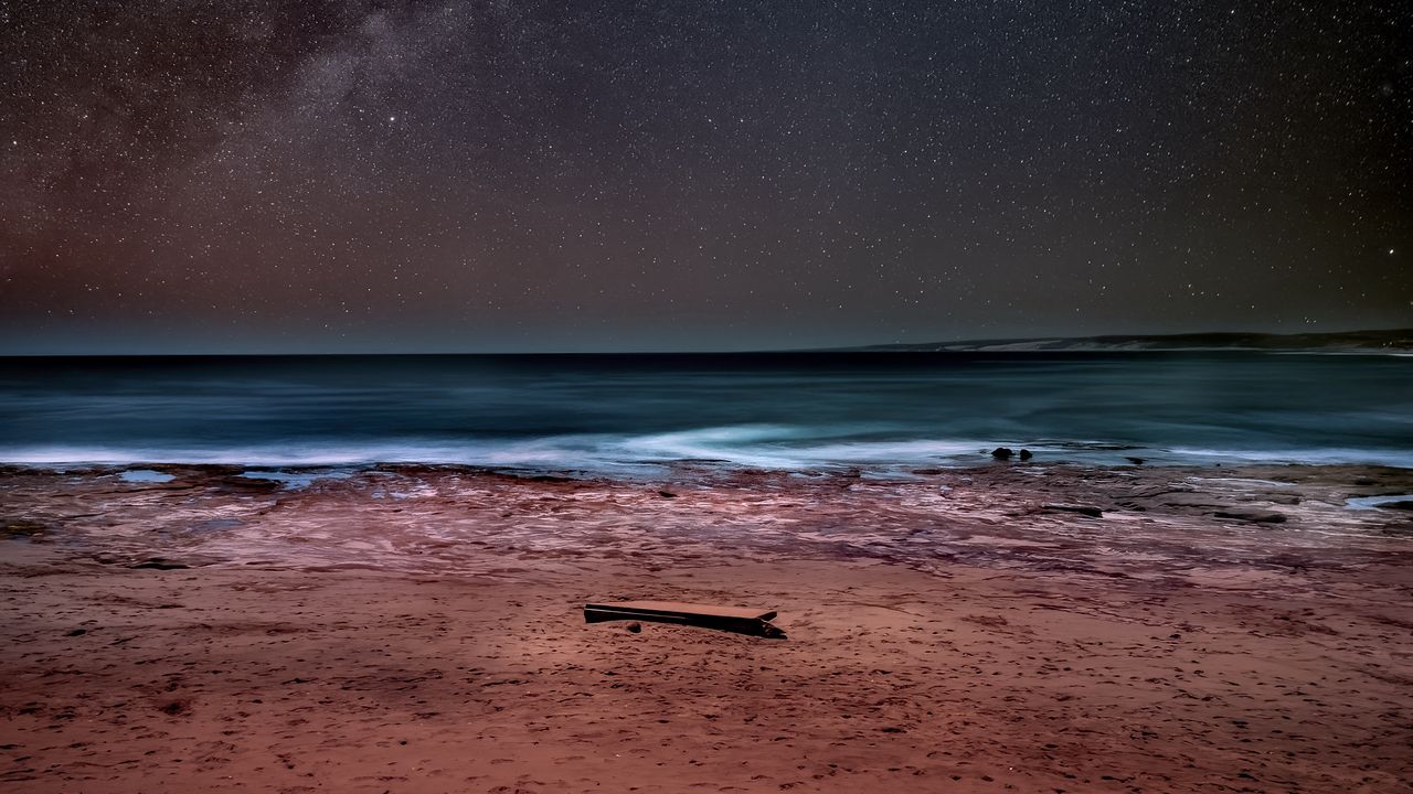 Wallpaper sea, shore, milky way, starry sky, stars, night