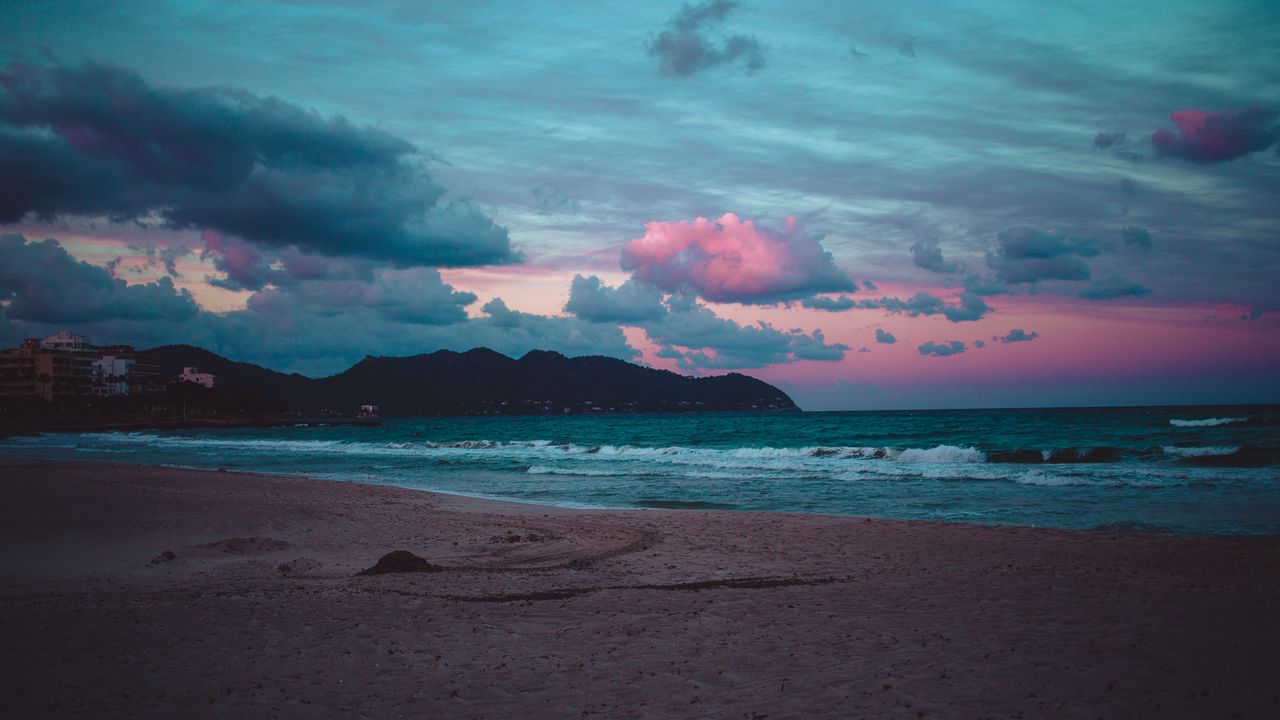 Wallpaper sea, shore, sunset, sand
