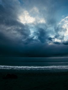 Preview wallpaper sea, shore, surf, night, overcast