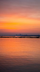 Preview wallpaper sea, silhouettes, city, evening