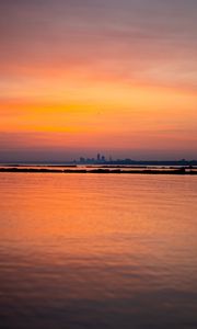Preview wallpaper sea, silhouettes, city, evening