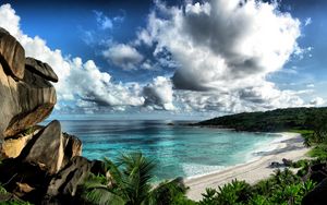 Preview wallpaper sea, sky, beach, rocks, landscape