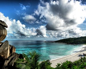 Preview wallpaper sea, sky, beach, rocks, landscape