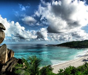 Preview wallpaper sea, sky, beach, rocks, landscape