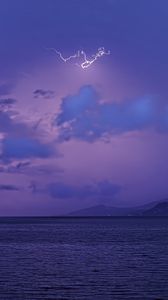 Preview wallpaper sea, sky, lightning, mountains, landscape, nature