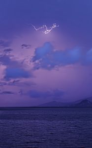 Preview wallpaper sea, sky, lightning, mountains, landscape, nature