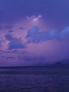 Preview wallpaper sea, sky, lightning, mountains, landscape, nature