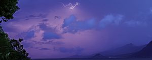 Preview wallpaper sea, sky, lightning, mountains, landscape, nature