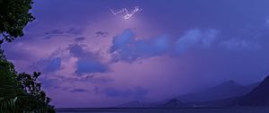 Preview wallpaper sea, sky, lightning, mountains, landscape, nature