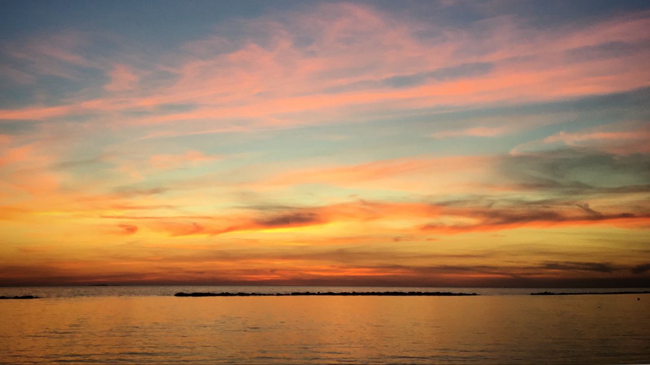 Wallpaper sea, sky, sunset, clouds, dusk