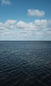 Preview wallpaper sea, skyline, boat, clouds, sky, ripples