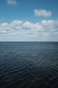 Preview wallpaper sea, skyline, boat, clouds, sky, ripples