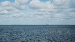 Preview wallpaper sea, skyline, boat, clouds, sky, ripples