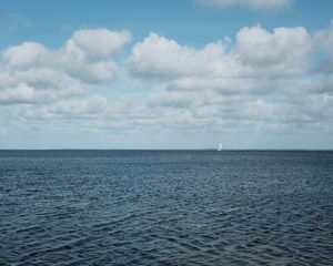 Preview wallpaper sea, skyline, boat, clouds, sky, ripples