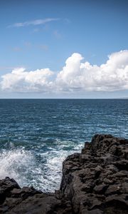 Preview wallpaper sea, splashes, foam, horizon, stones