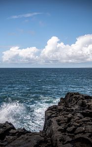 Preview wallpaper sea, splashes, foam, horizon, stones