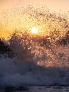 Preview wallpaper sea, splashes, foam, twilight