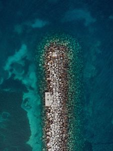 Preview wallpaper sea, stones, aerial view, breakwater, water